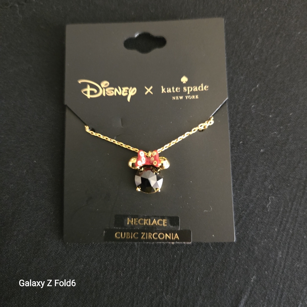 Disney x Kate Spade Minnie Mouse Cubic Zirconia Gold Tone‎ Necklace Red Bow